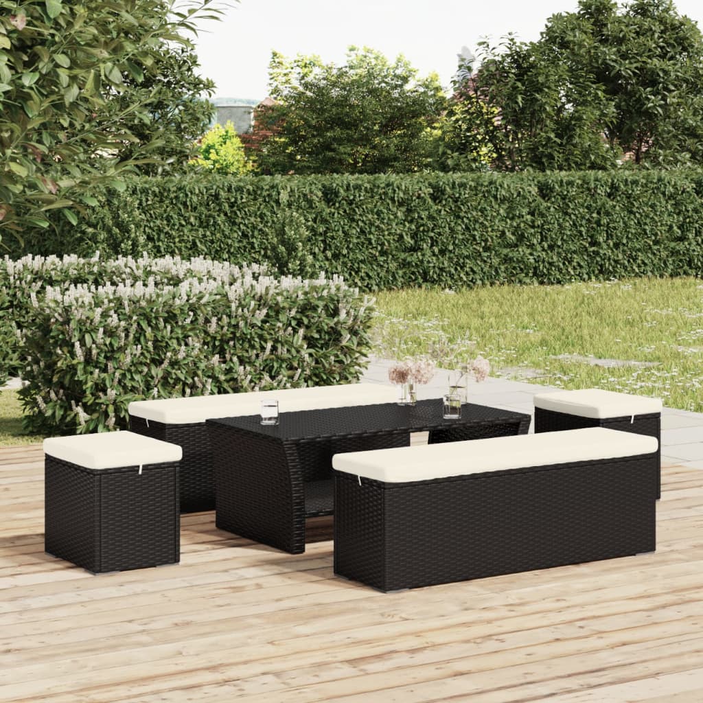 ottoman med hynde 40x30x40 cm polyrattan sort