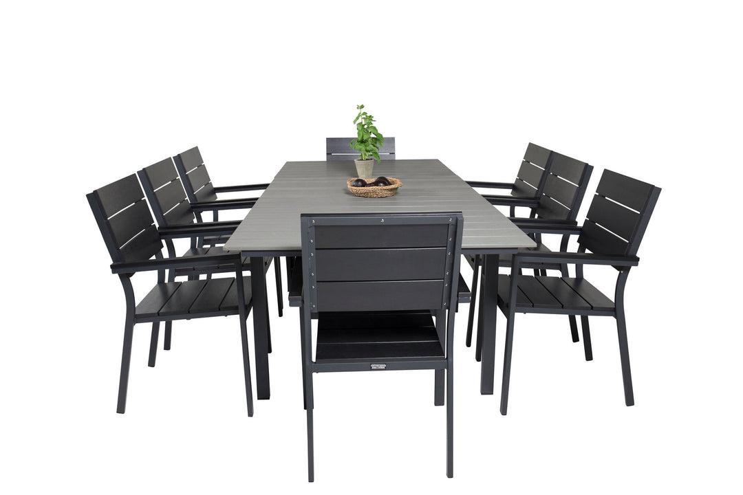Venture Home Levels Dining Table 160/240*90 - Black Alu / Grey Aintwood +Levels Chair (stacka