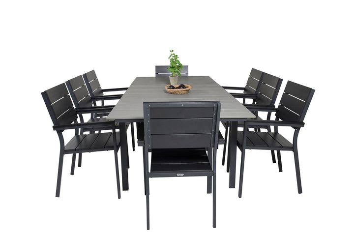 Venture Home Levels Dining Table 160/240*90 - Black Alu / Grey Aintwood +Levels Chair (stacka