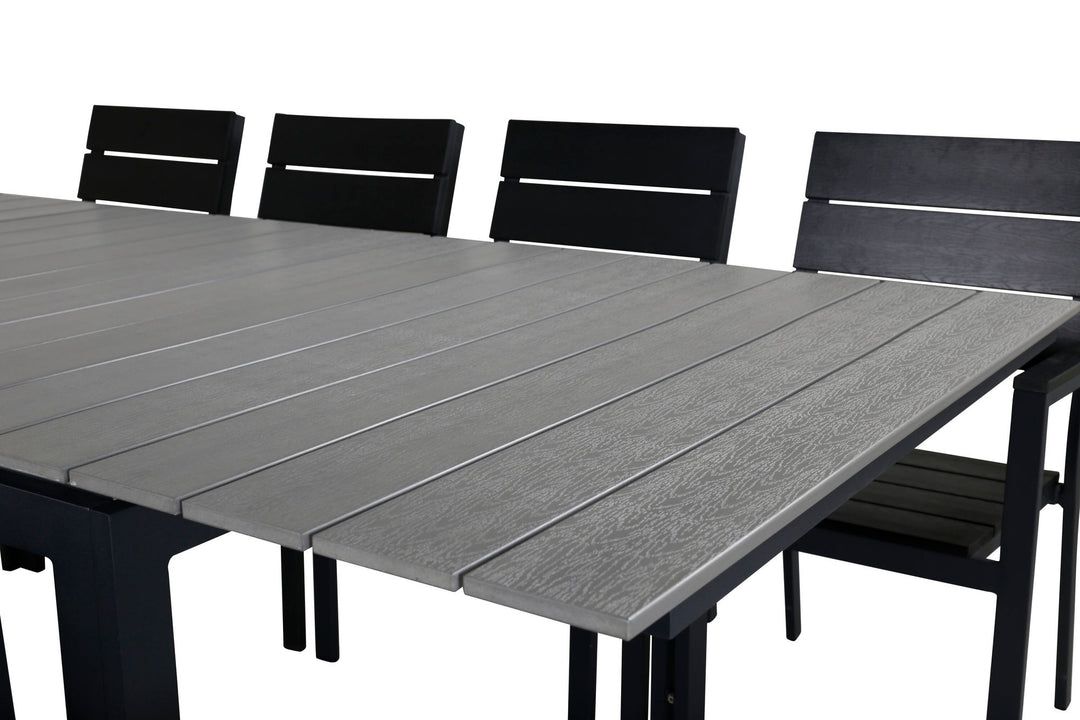 Venture Home Levels Dining Table 160/240*90 - Black Alu / Grey Aintwood +Levels Chair (stacka