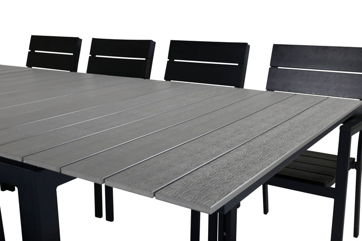 Venture Home Levels Dining Table 160/240*90 - Black Alu / Grey Aintwood +Levels Chair (stacka