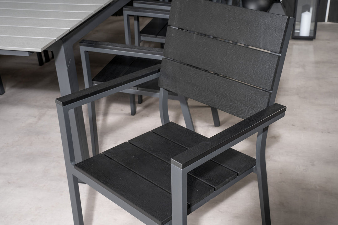 Venture Home Levels Dining Table 160/240*90 - Black Alu / Grey Aintwood +Levels Chair (stacka