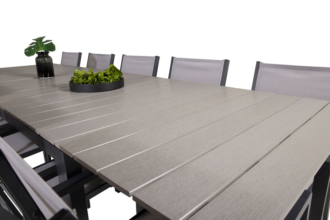 Venture Home Levels Dining Table 224/324*100 - Black Aintwood +Copacabana Arm Chair (stackabl