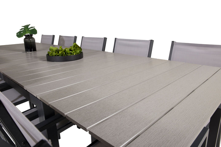 Venture Home Levels Dining Table 224/324*100 - Black Aintwood +Copacabana Arm Chair (stackabl