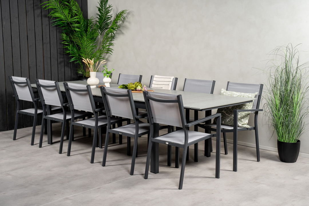 Venture Home Levels Dining Table 224/324*100 - Black Aintwood +Copacabana Arm Chair (stackabl