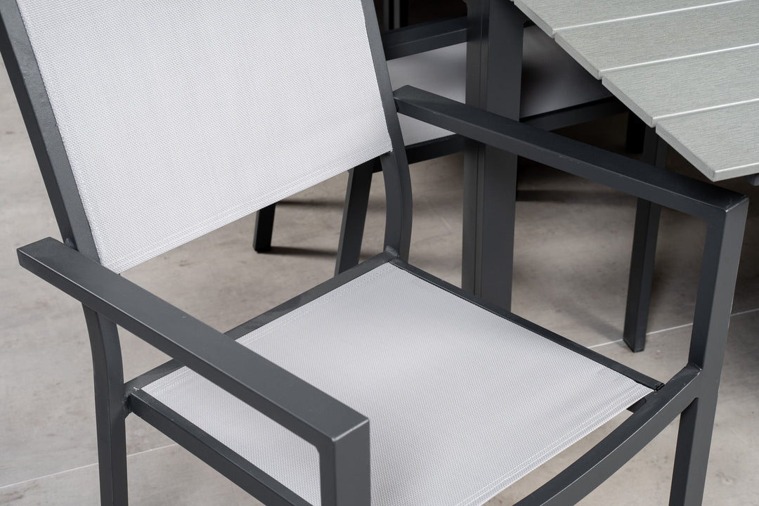 Venture Home Levels Dining Table 224/324*100 - Black Aintwood +Copacabana Arm Chair (stackabl