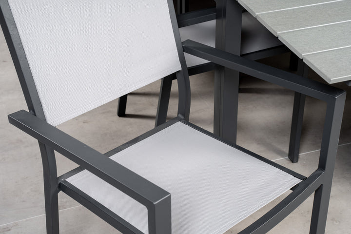 Venture Home Levels Dining Table 224/324*100 - Black Aintwood +Copacabana Arm Chair (stackabl