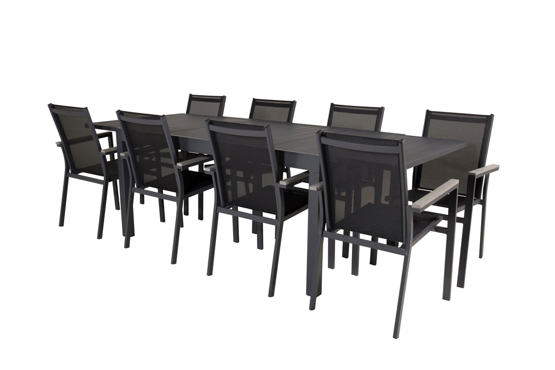 Venture Home Marbella Dining Table 160/240*100*H75 - Black+Parma Arm Chair (stackable) - Blac