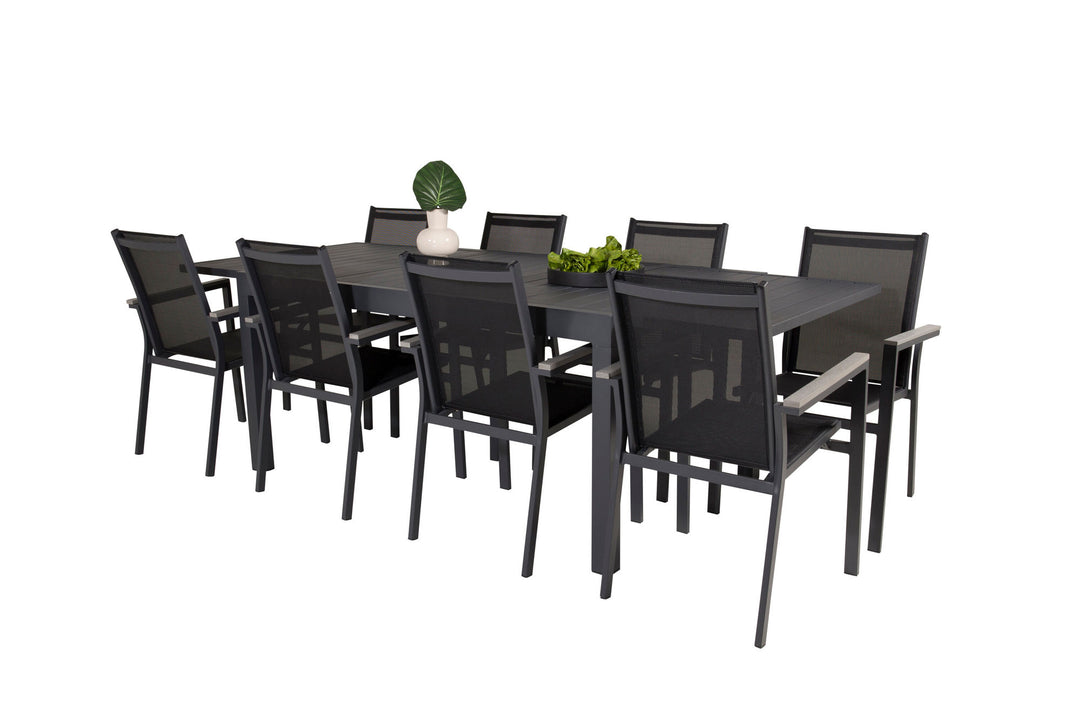 Venture Home Marbella Dining Table 160/240*100*H75 - Black+Parma Arm Chair (stackable) - Blac