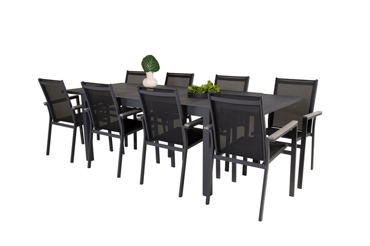 Venture Home Marbella Dining Table 160/240*100*H75 - Black+Parma Arm Chair (stackable) - Blac