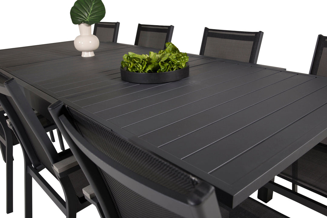 Venture Home Marbella Dining Table 160/240*100*H75 - Black+Parma Arm Chair (stackable) - Blac