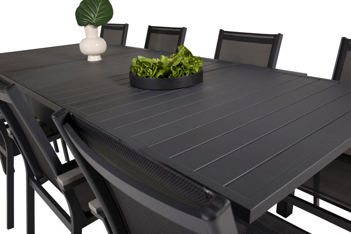 Venture Home Marbella Dining Table 160/240*100*H75 - Black+Parma Arm Chair (stackable) - Blac