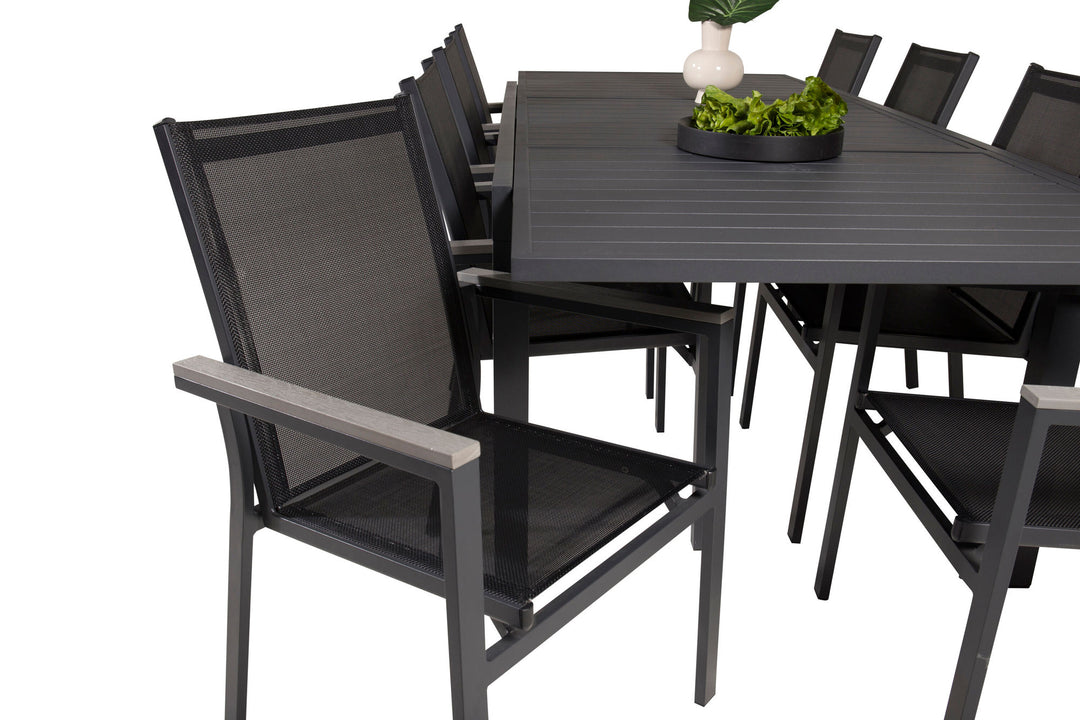 Venture Home Marbella Dining Table 160/240*100*H75 - Black+Parma Arm Chair (stackable) - Blac