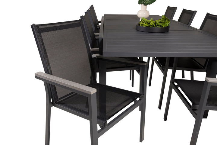 Venture Home Marbella Dining Table 160/240*100*H75 - Black+Parma Arm Chair (stackable) - Blac