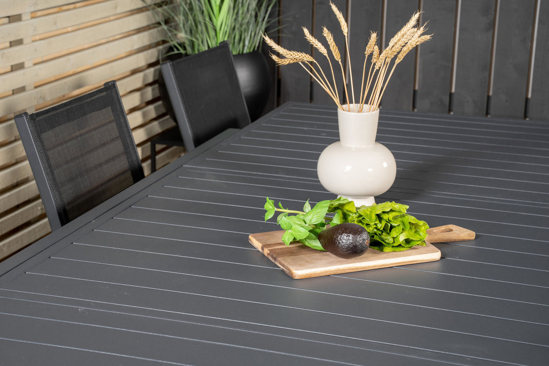 Venture Home Marbella Dining Table 160/240*100*H75 - Black+Parma Arm Chair (stackable) - Blac
