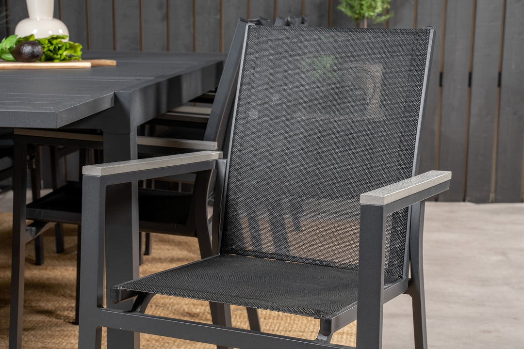 Venture Home Marbella Dining Table 160/240*100*H75 - Black+Parma Arm Chair (stackable) - Blac