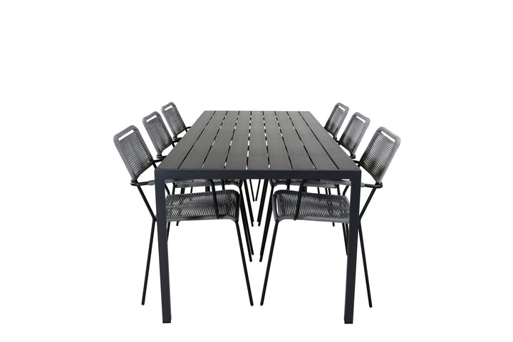 Venture Home Break - Table 205*90 - Black alu/black aintwood +Lindos Armchair - Black Alu / Grey Rope _6