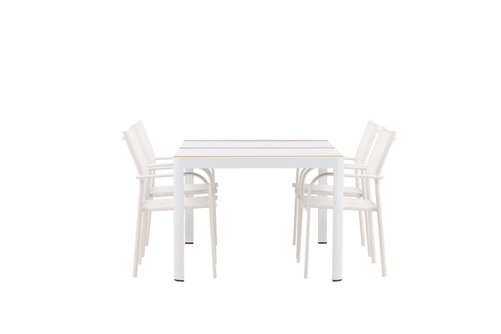 Venture Home Togo - Dining Table- White / Teak - Allu / Teak - 150*100 +Santorini Arm Chair (Stackable)  - White Alu / White Textilene _4