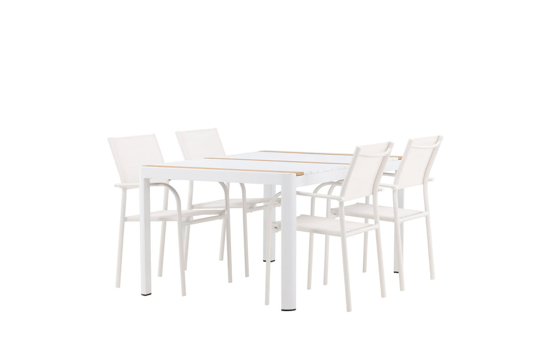 Venture Home Togo - Dining Table- White / Teak - Allu / Teak - 150*100 +Santorini Arm Chair (Stackable)  - White Alu / White Textilene _4
