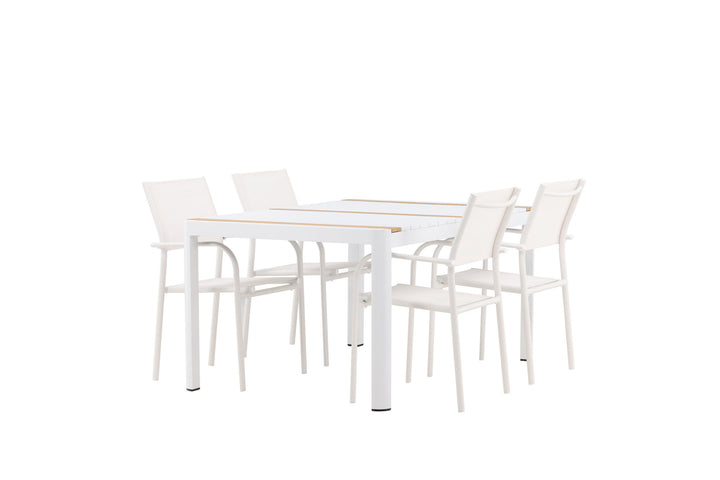 Venture Home Togo - Dining Table- White / Teak - Allu / Teak - 150*100 +Santorini Arm Chair (Stackable)  - White Alu / White Textilene _4