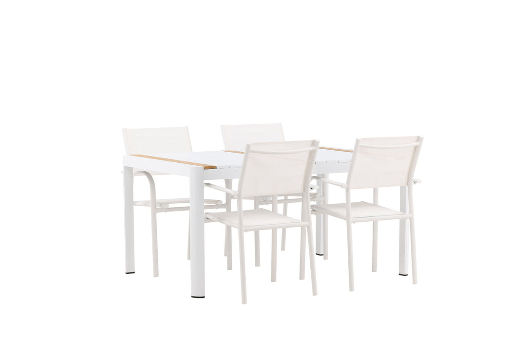 Venture Home Togo - Dining Table- White / Teak - Allu / Teak - 150*100 +Santorini Arm Chair (Stackable)  - White Alu / White Textilene _4