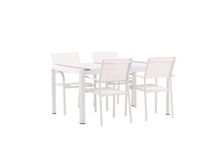 Venture Home Togo - Dining Table- White / Teak - Allu / Teak - 150*100 +Santorini Arm Chair (Stackable)  - White Alu / White Textilene _4