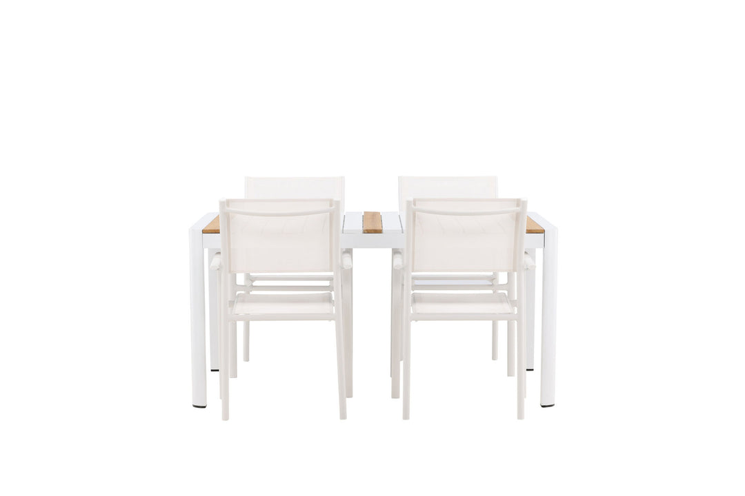 Venture Home Togo - Dining Table- White / Teak - Allu / Teak - 150*100 +Santorini Arm Chair (Stackable)  - White Alu / White Textilene _4