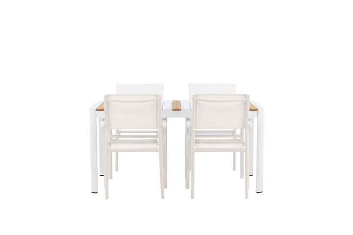 Venture Home Togo - Dining Table- White / Teak - Allu / Teak - 150*100 +Santorini Arm Chair (Stackable)  - White Alu / White Textilene _4