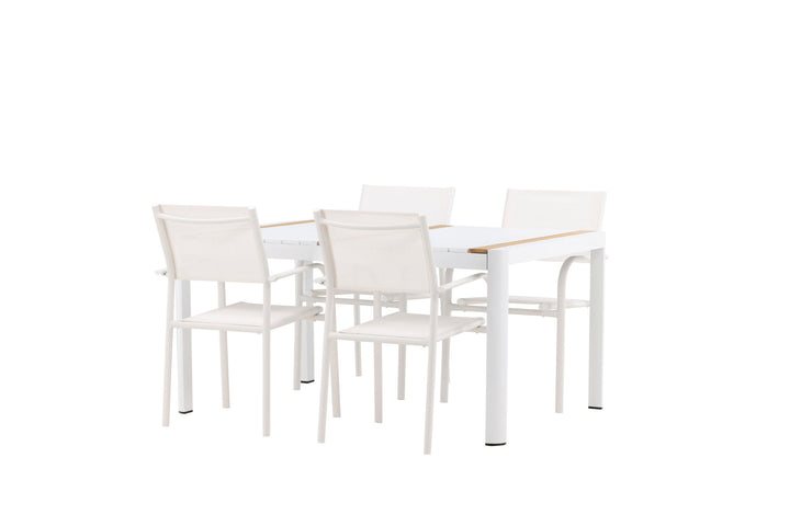 Venture Home Togo - Dining Table- White / Teak - Allu / Teak - 150*100 +Santorini Arm Chair (Stackable)  - White Alu / White Textilene _4