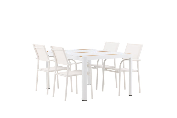 Venture Home Togo - Dining Table- White / Teak - Allu / Teak - 150*100 +Santorini Arm Chair (Stackable)  - White Alu / White Textilene _4