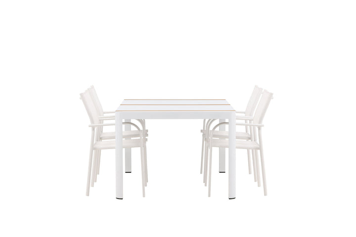 Venture Home Togo - Dining Table- White / Teak - Allu / Teak - 150*100 +Santorini Arm Chair (Stackable)  - White Alu / White Textilene _4