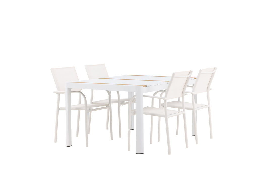 Venture Home Togo - Dining Table- White / Teak - Allu / Teak - 150*100 +Santorini Arm Chair (Stackable)  - White Alu / White Textilene _4