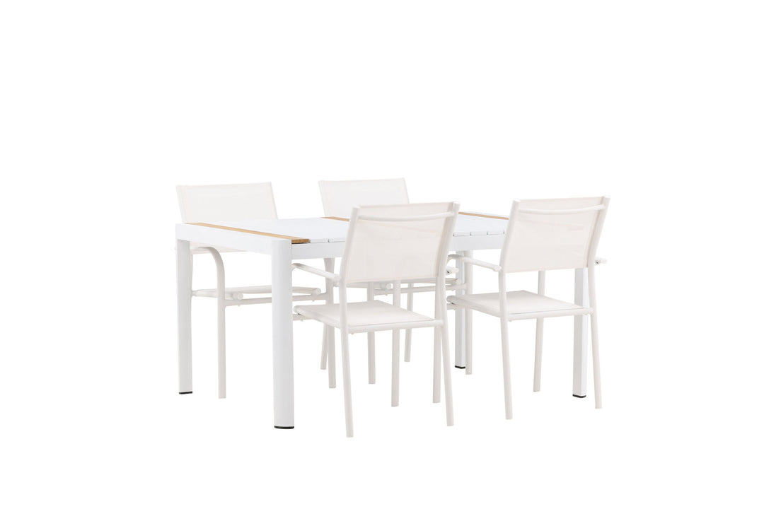Venture Home Togo - Dining Table- White / Teak - Allu / Teak - 150*100 +Santorini Arm Chair (Stackable)  - White Alu / White Textilene _4