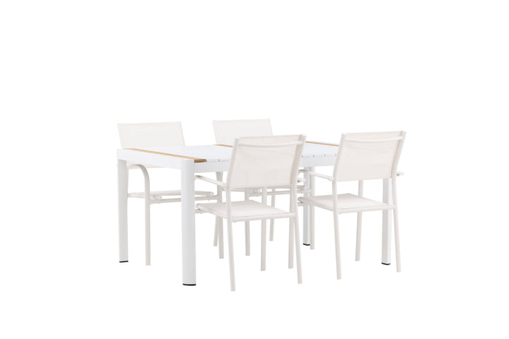 Venture Home Togo - Dining Table- White / Teak - Allu / Teak - 150*100 +Santorini Arm Chair (Stackable)  - White Alu / White Textilene _4