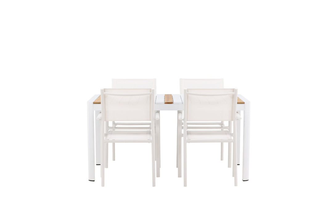 Venture Home Togo - Dining Table- White / Teak - Allu / Teak - 150*100 +Santorini Arm Chair (Stackable)  - White Alu / White Textilene _4