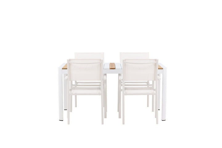 Venture Home Togo - Dining Table- White / Teak - Allu / Teak - 150*100 +Santorini Arm Chair (Stackable)  - White Alu / White Textilene _4