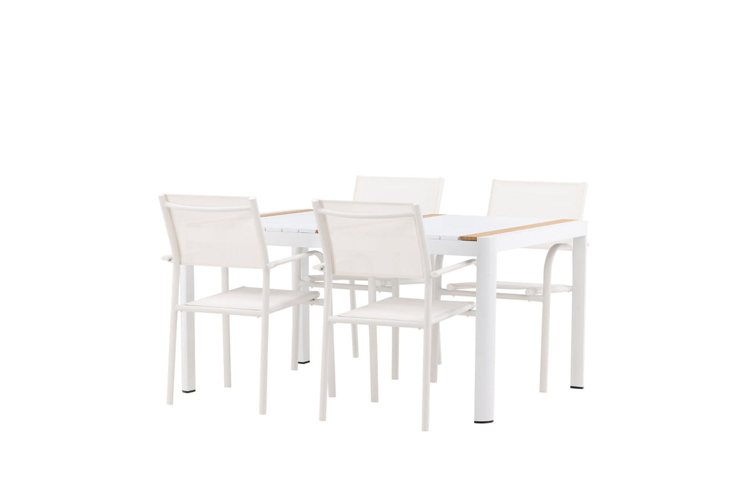 Venture Home Togo - Dining Table- White / Teak - Allu / Teak - 150*100 +Santorini Arm Chair (Stackable)  - White Alu / White Textilene _4