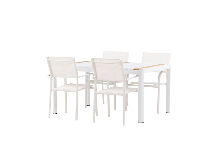 Venture Home Togo - Dining Table- White / Teak - Allu / Teak - 150*100 +Santorini Arm Chair (Stackable)  - White Alu / White Textilene _4