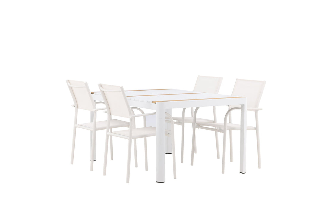 Venture Home Togo - Dining Table- White / Teak - Allu / Teak - 150*100 +Santorini Arm Chair (Stackable)  - White Alu / White Textilene _4