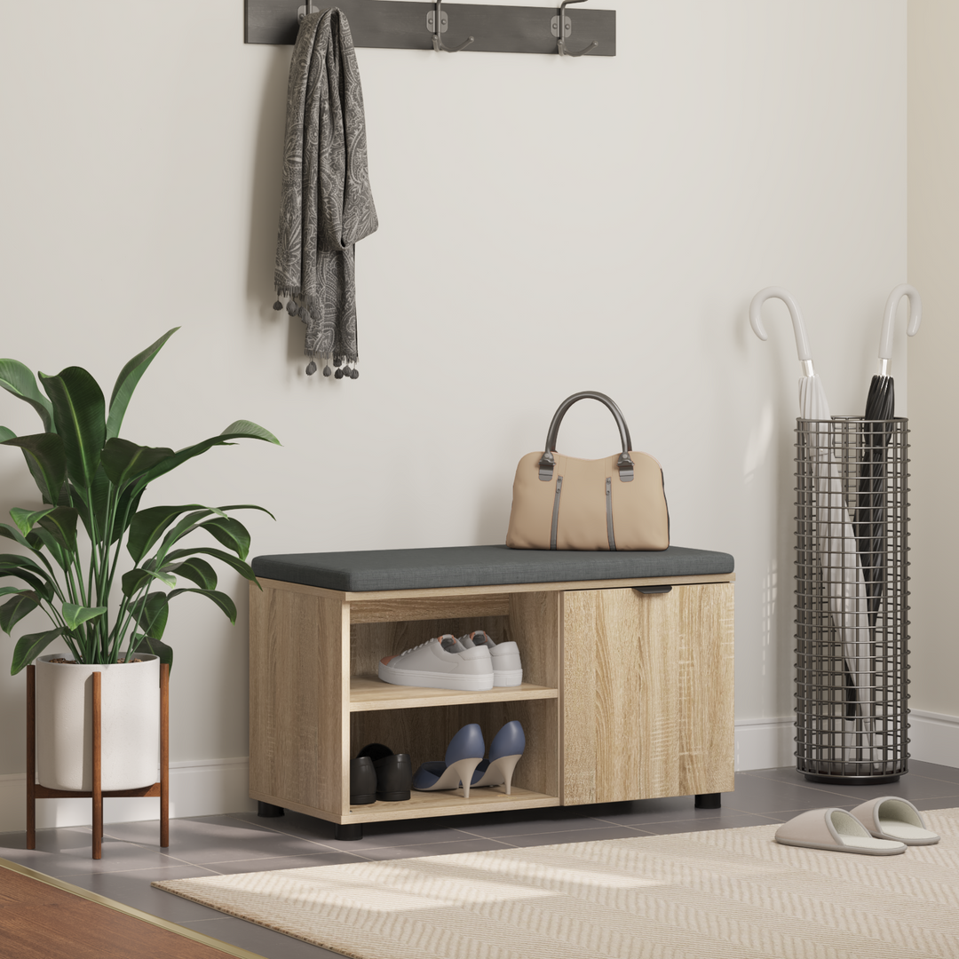 Hallbænk med dør Sonoma eg 80 x 38 x 46 cm Kunstigt træ og stof