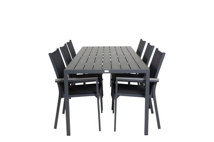 Venture Home Break Dining Table - 205*90 - Black Alu / Black Aintwood+Parma Arm Chair (stacka