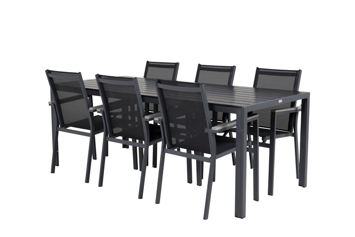 Venture Home Break Dining Table - 205*90 - Black Alu / Black Aintwood+Parma Arm Chair (stacka