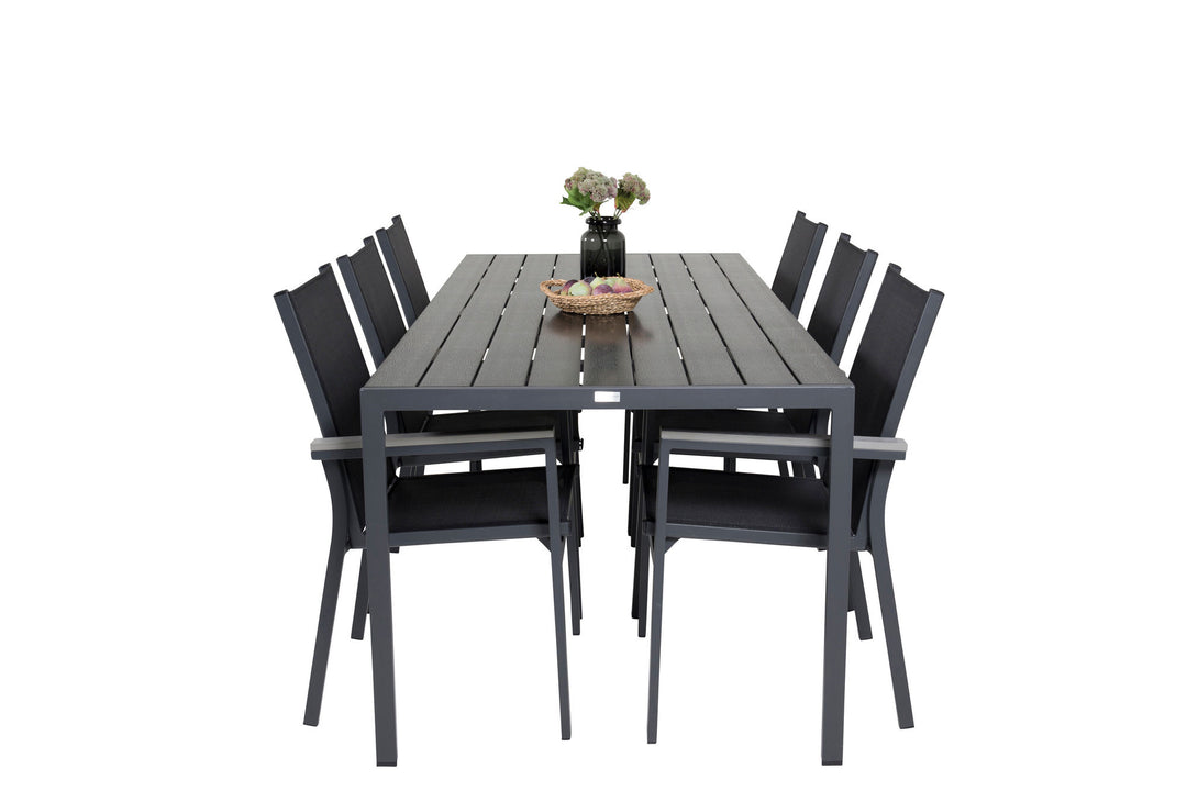 Venture Home Break Dining Table - 205*90 - Black Alu / Black Aintwood+Parma Arm Chair (stacka