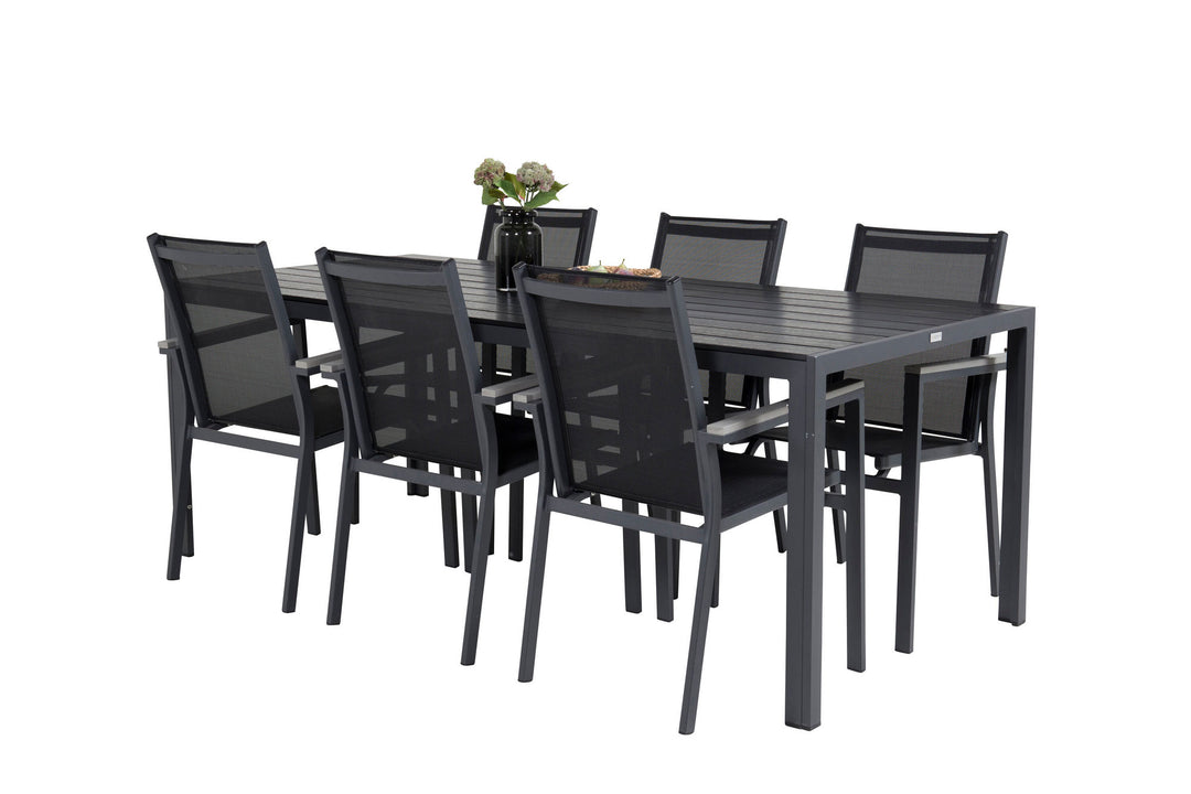 Venture Home Break Dining Table - 205*90 - Black Alu / Black Aintwood+Parma Arm Chair (stacka