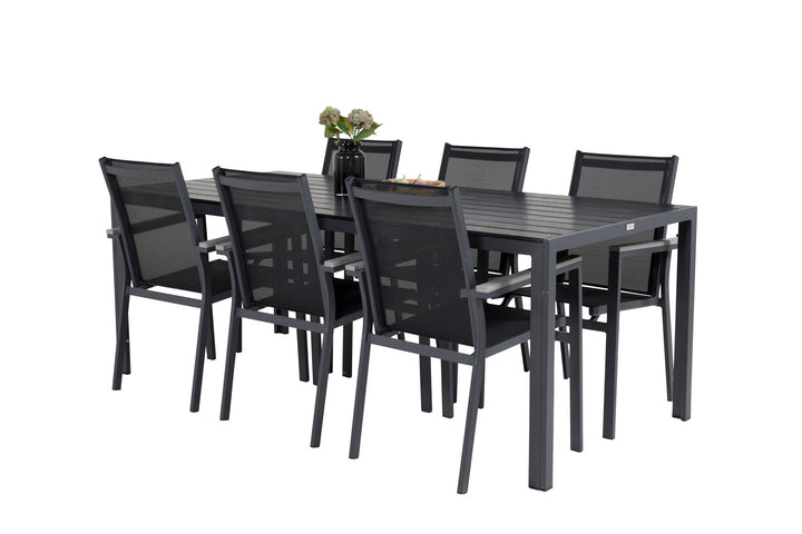 Venture Home Break Dining Table - 205*90 - Black Alu / Black Aintwood+Parma Arm Chair (stacka