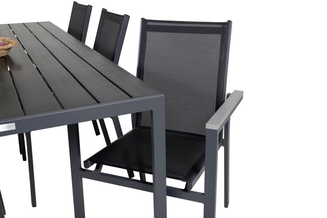 Venture Home Break Dining Table - 205*90 - Black Alu / Black Aintwood+Parma Arm Chair (stacka