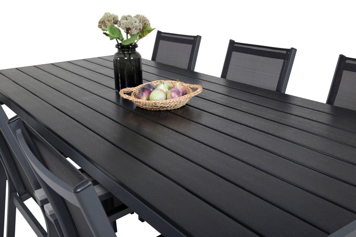 Venture Home Break Dining Table - 205*90 - Black Alu / Black Aintwood+Parma Arm Chair (stacka