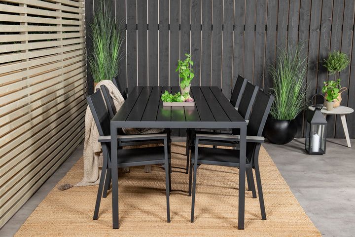 Venture Home Break Dining Table - 205*90 - Black Alu / Black Aintwood+Parma Arm Chair (stacka
