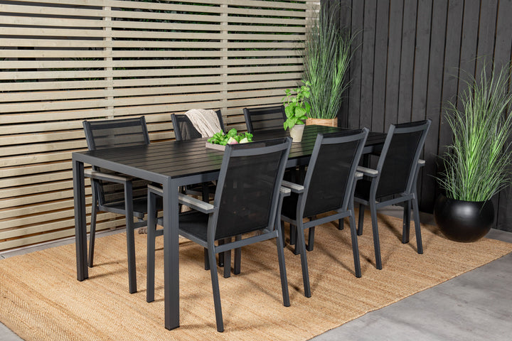Venture Home Break Dining Table - 205*90 - Black Alu / Black Aintwood+Parma Arm Chair (stacka