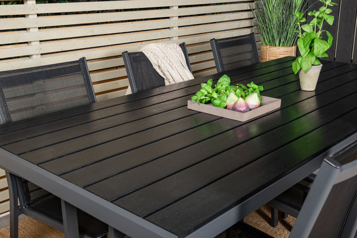 Venture Home Break Dining Table - 205*90 - Black Alu / Black Aintwood+Parma Arm Chair (stacka